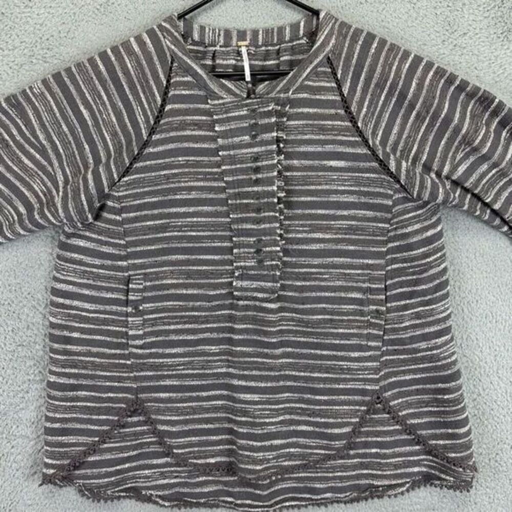 Free People Gray Striped Long Sleeve Pullover